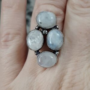 New Rainbow Moonstone 925 Silver Ring.
